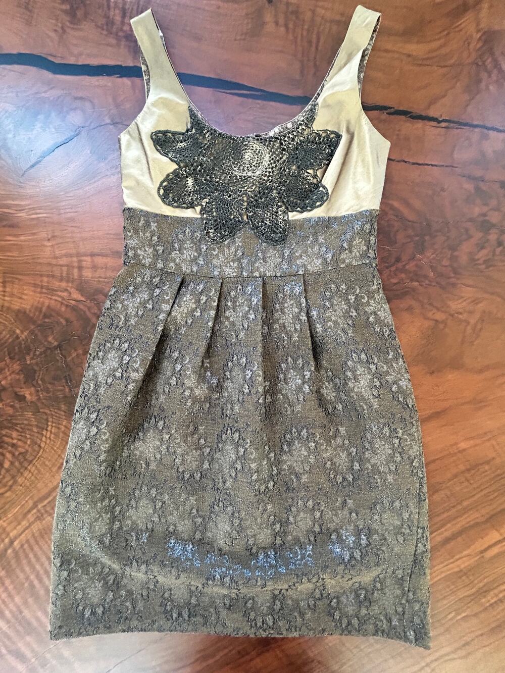 TOCCA Vintage Y2K Silk Virgin Wool Metallic Brocade Dress 2 S Fall Holiday Party